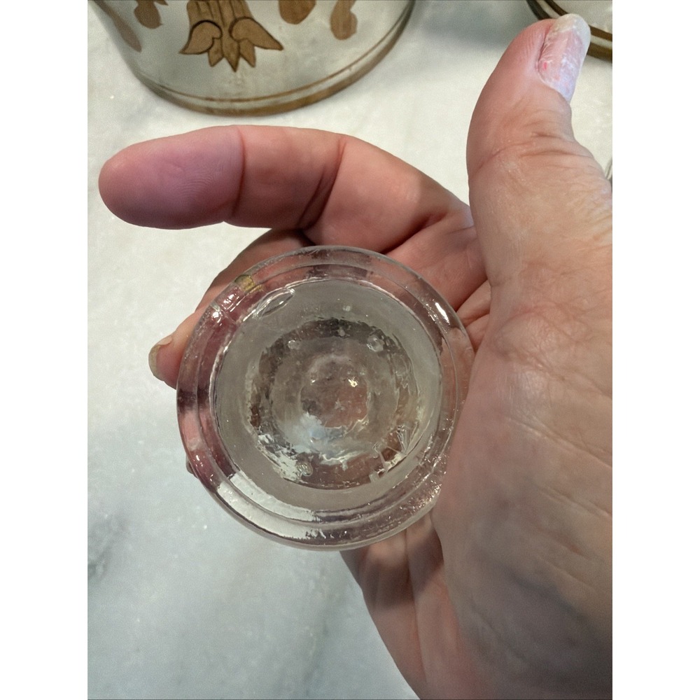 Set Of 5 Antique Clear Glass Apothecary Pharmacy Lidded Jars Gold Hand Decorated - Picture 8 of 16